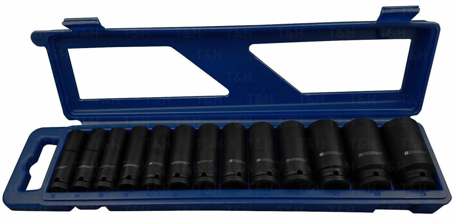 US PRO 1/2" DRIVE 24" LONG BREAKER BAR & 13PCS 12 POINT DEEP IMPACT SOCKETS 13MM - 32MM