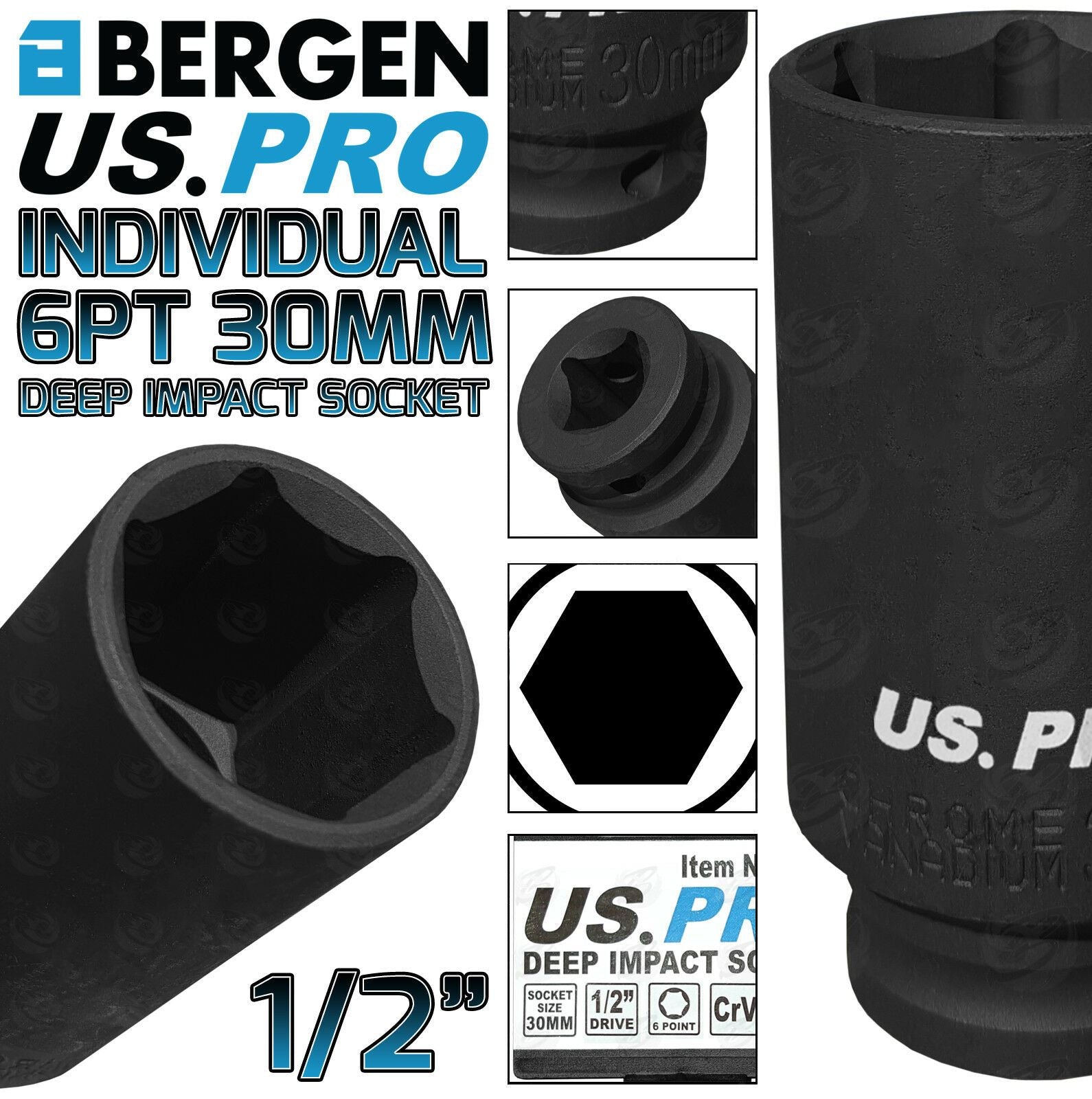 US PRO 30MM 1/2" DRIVE 6 POINT DEEP IMPACT SOCKET ( SINGLE )