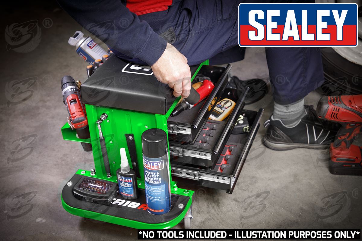 SEALEY MECHANIC STOOL / UTILTIY BOX ( GREEN )
