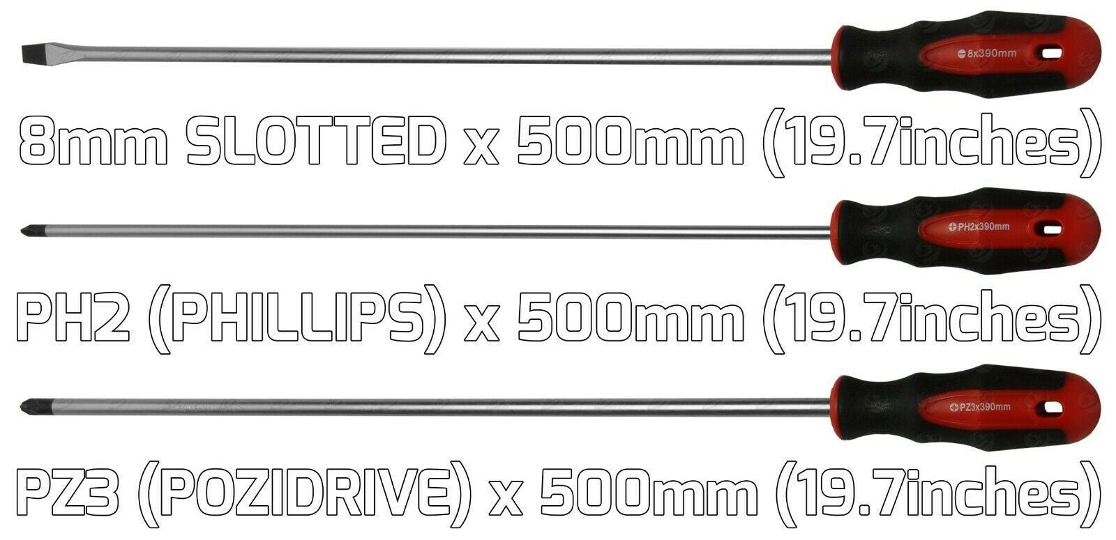 US PRO 3PCS EXTRA LONG MAGNETIC SCREWDRIVERS ( SLOTTED - PHILLIPS - POZIDRIVE )