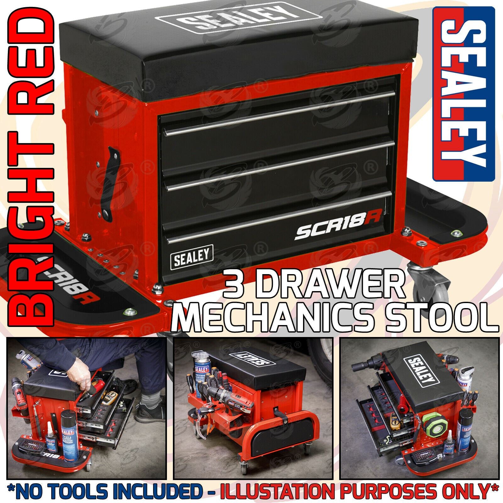 SEALEY MECHANIC STOOL / UTILTIY BOX ( RED )