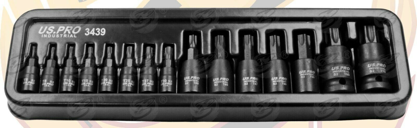 US PRO INDUSTRIAL 15PCS 1/4" & 3/8" & 1/2" DRIVE IMPACT TORX BIT SOCKETS T6 - T70
