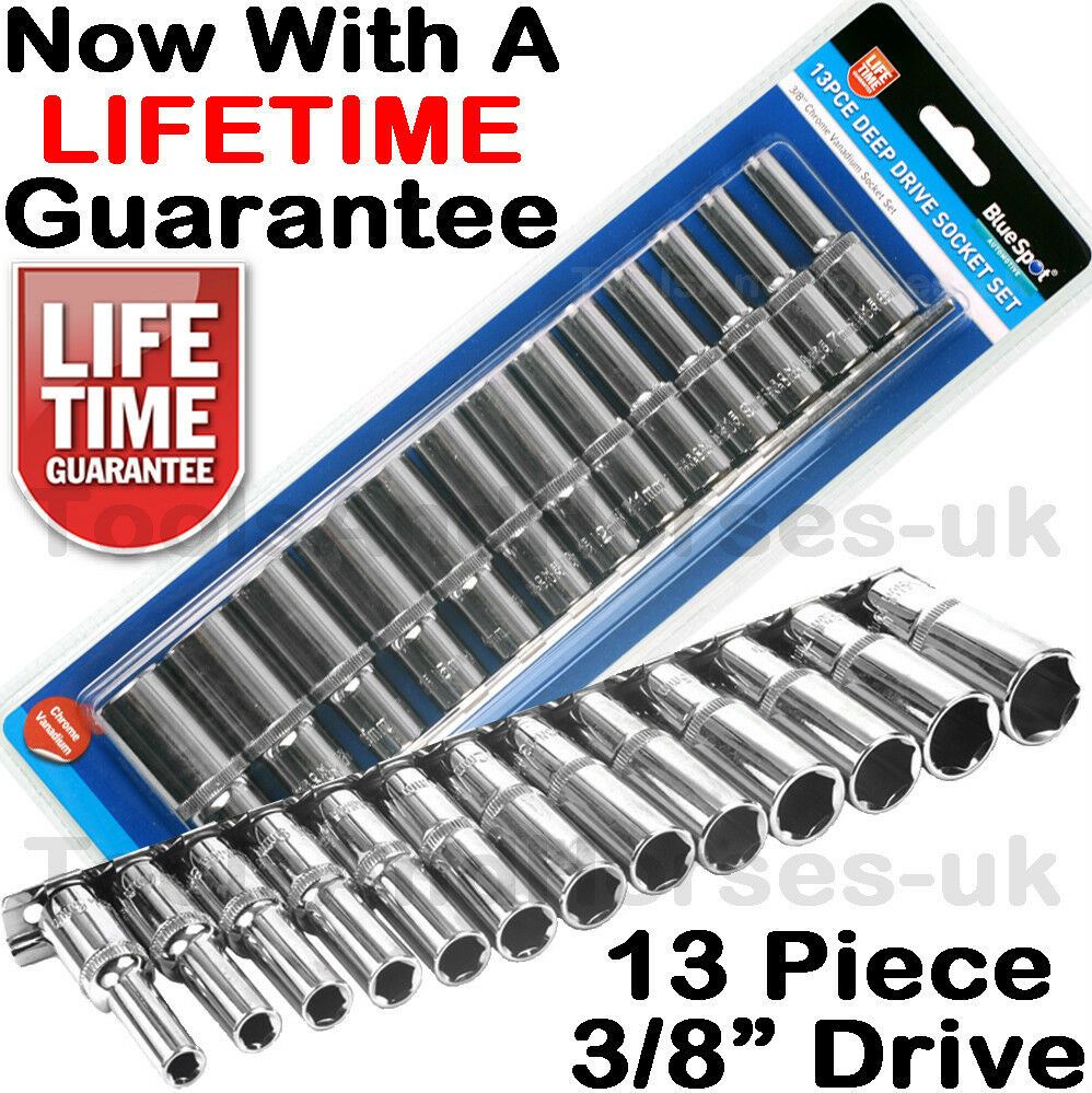 BLUESPOT 13PCS 3/8" DRIVE 6 POINT DEEP SOCKETS 6MM - 19MM