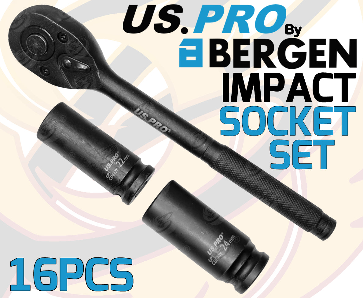 US PRO 16PCS 1/2" DRIVE 6 POINT DEEP IMPACT SOCKET SET 10MM - 24MM