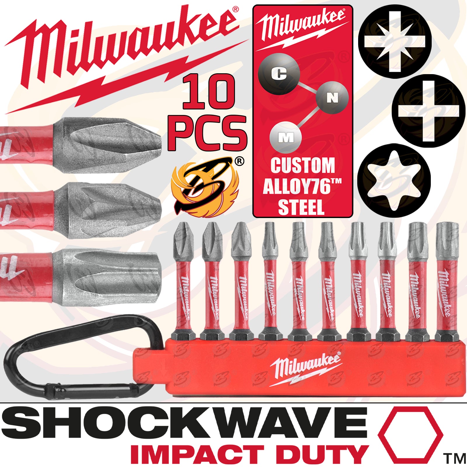 MILWAUKEE 10PCS IMPACT DRILL / DRIVER BIT SET ( SHOCKWAVE IMPACT DUTY )