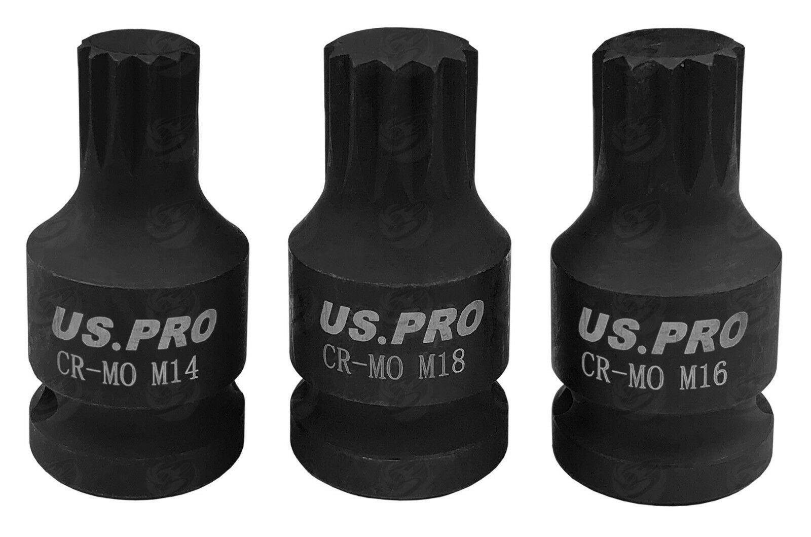 US PRO 6PCS 1/2" DRIVE IMPACT SPLINE BIT SOCKETS M14 - M18