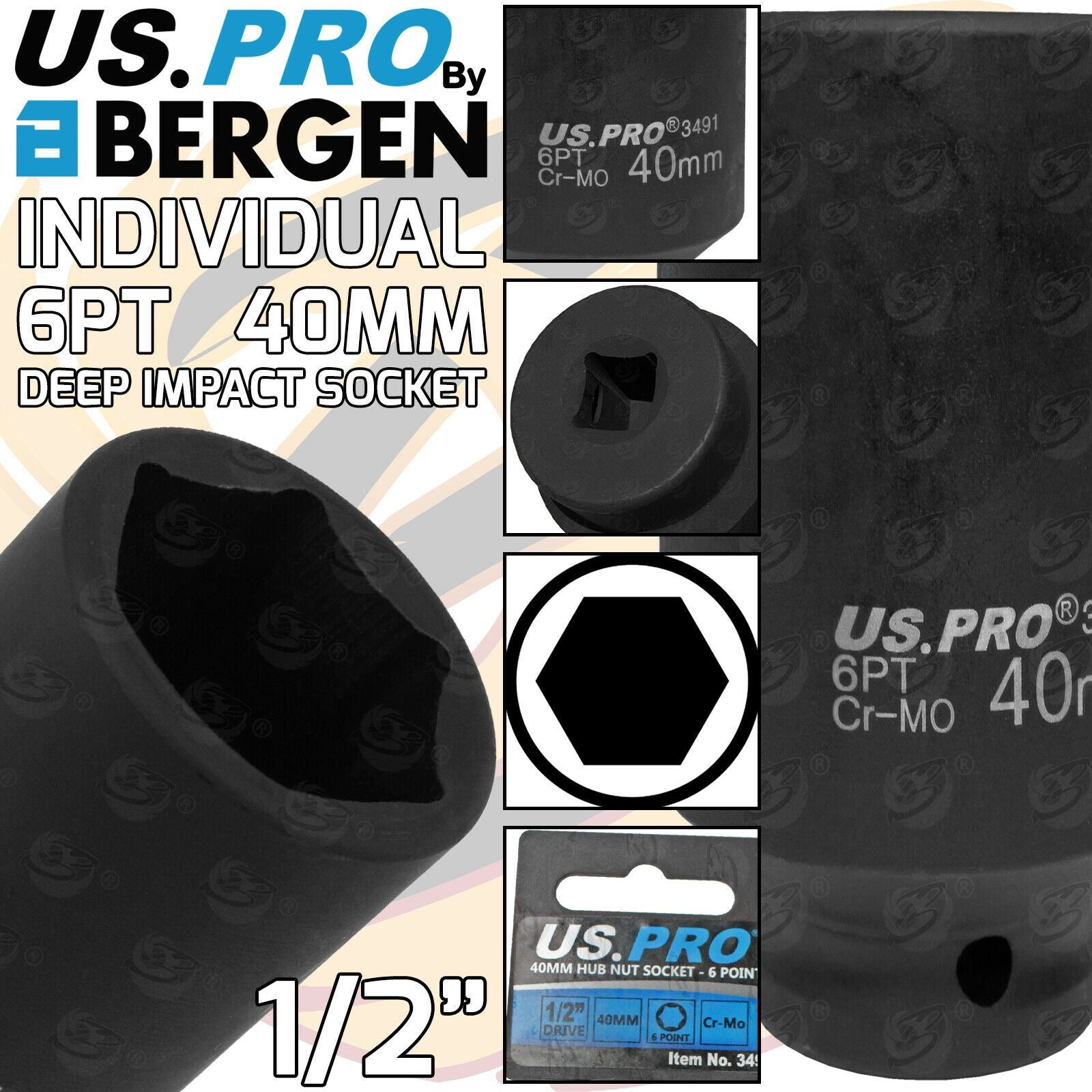 US PRO 40MM 1/2" DRIVE 6 POINT DEEP IMPACT SOCKET ( SINGLE )