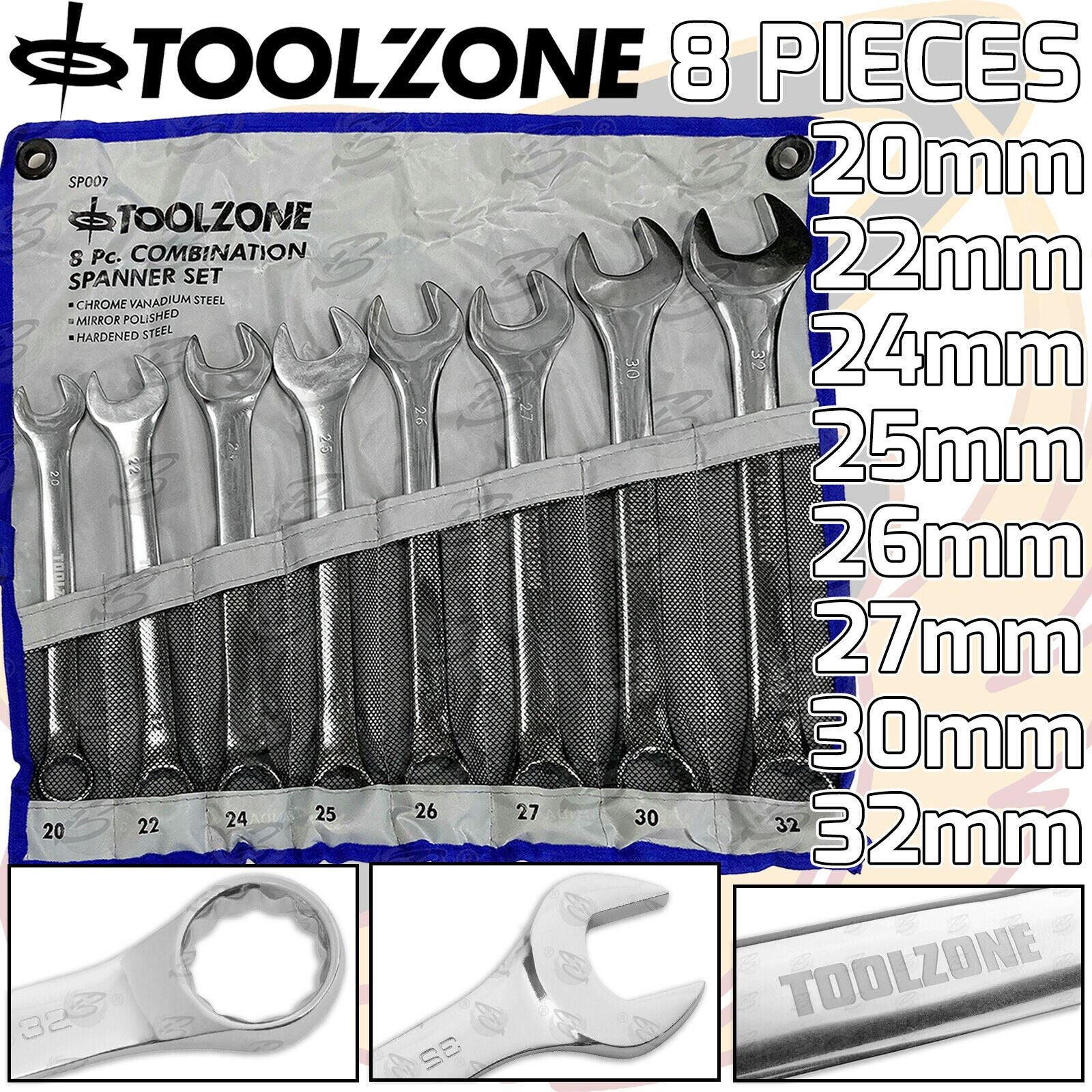 TOOLZONE 8PCS JUMBO COMBINATION SPANNER SET 22MM - 32MM