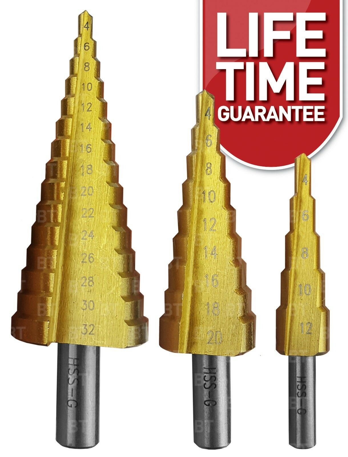 BLUESPOT 3PCS HSS TITANIUM COATED STEP DRILLS 4MM - 32MM