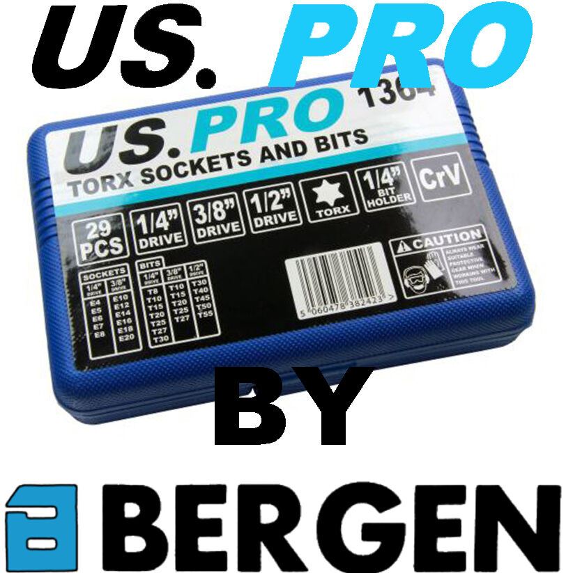 US PRO 29PCS 1/4" & 3/8" & 1/2" DRIVE TORX & E - TORX SOCKET SET