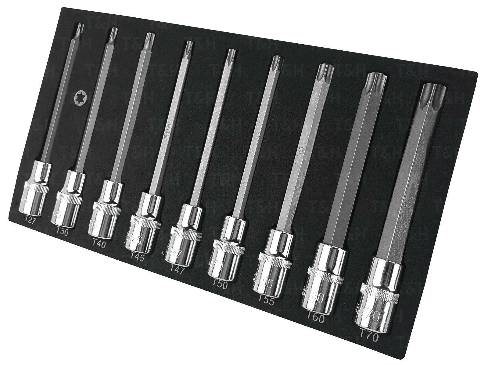 US PRO 9PCS 1/2" DRIVE EXTRA LONG TORX BIT SOCKETS T27 - T70