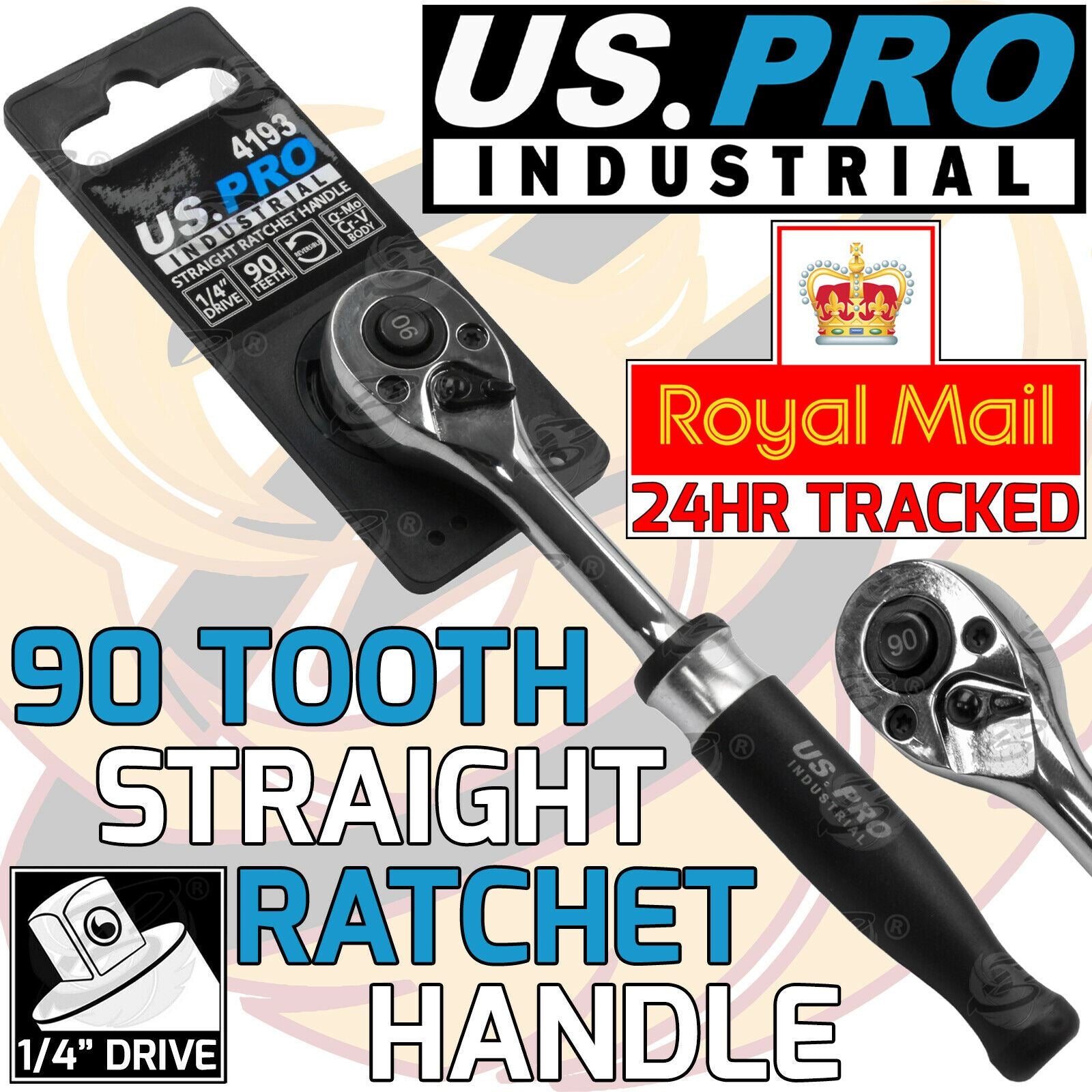 US PRO INDUSTRIAL 1/4" DRIVE 90 TOOTH RATCHET HANDLE