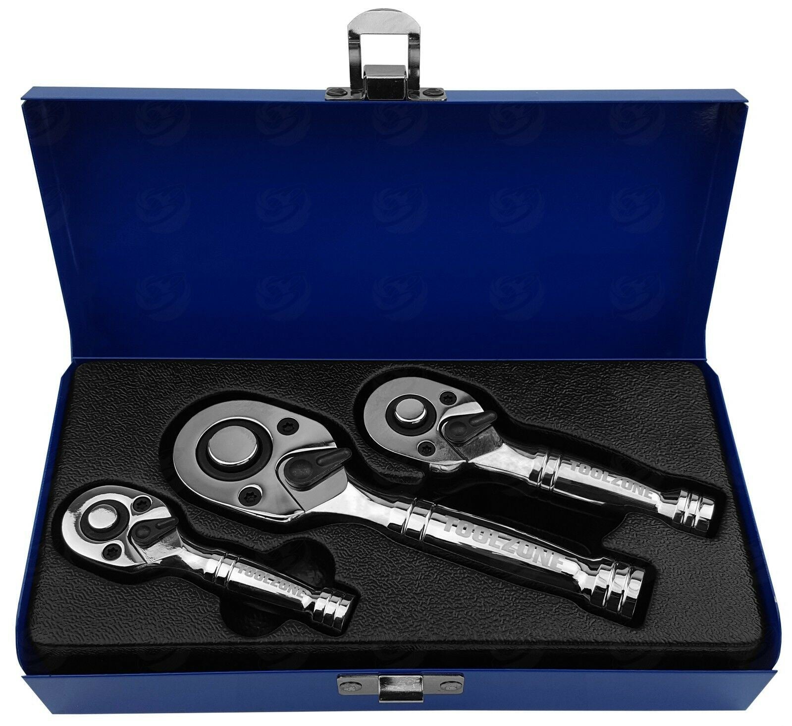 TOOLZONE 3PCS 72 TOOTH STUBBY RATCHET HANDLE SET 1/4" & 3/8" & 1/2" DRIVE