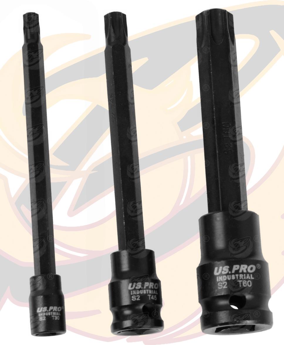 US PRO INDUSTRIAL 15PCS 1/4" & 3/8" & 1/2" DRIVE EXTRA LONG IMPACT TORX BIT SOCKETS T6 - T70