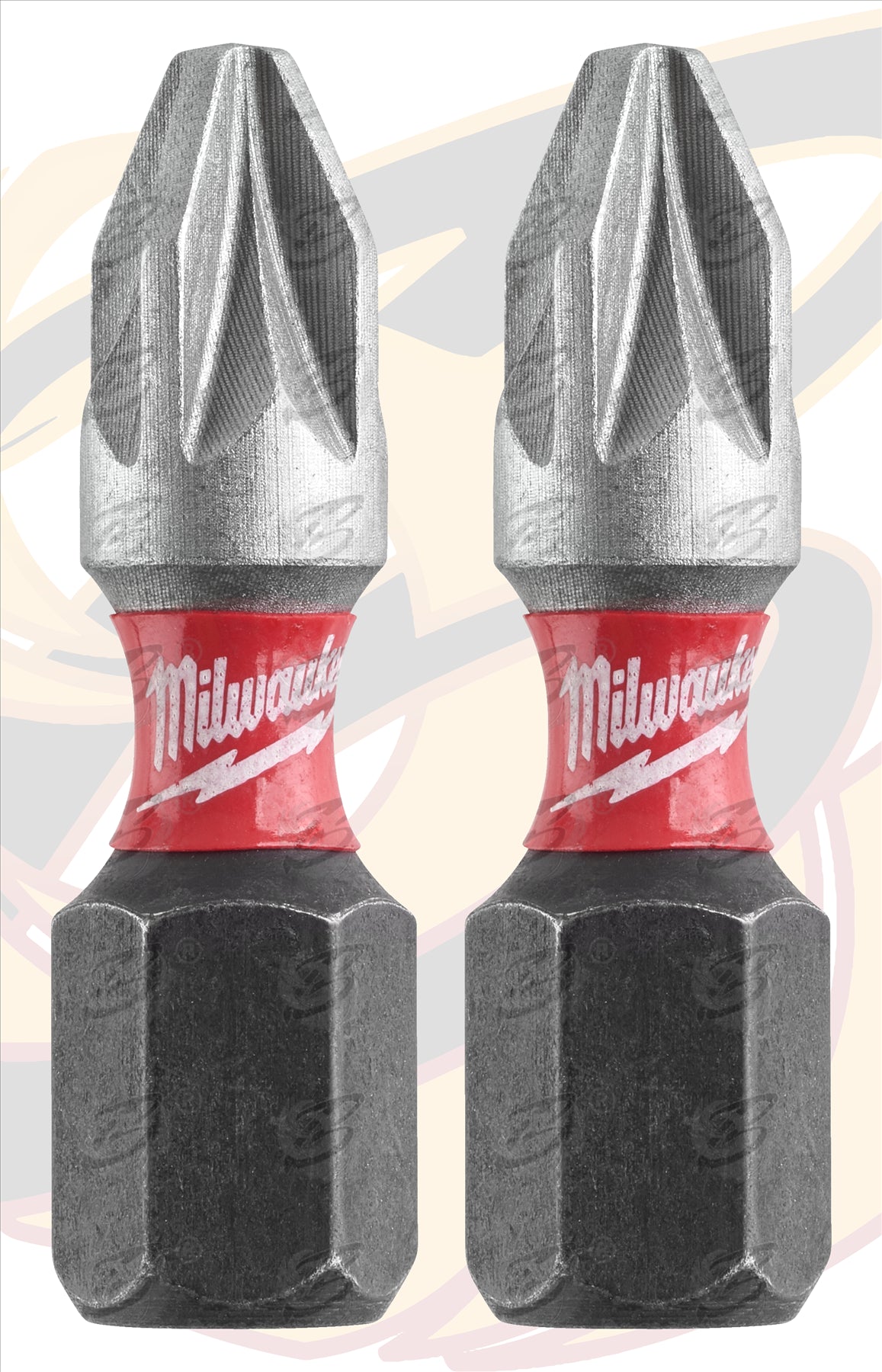 MILWAUKEE 2PCS x PZ2 x 25MM POZIDRIVE IMPACT DRILL / DRIVER BIT ( SHOCKWAVE IMPACT DUTY )