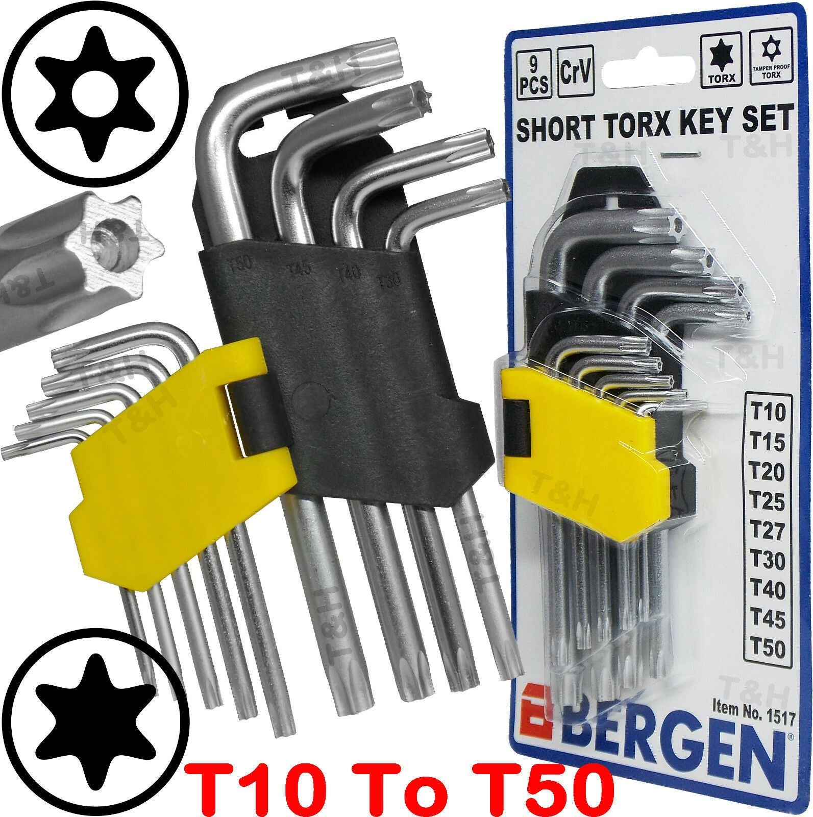 US PRO 9PCS STUBBY TORX KEY SET T10 - T51