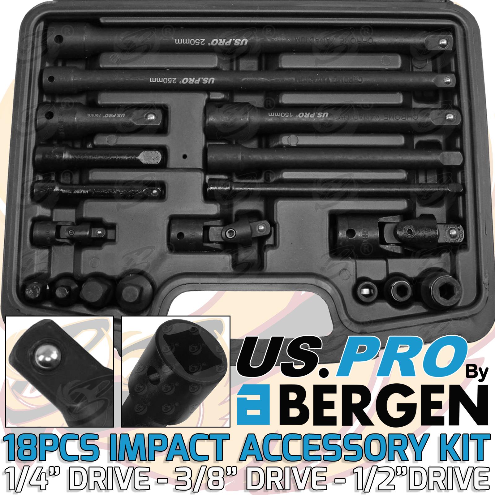 US PRO 18PCS 1/4" & 3/8" & 1/2" DRIVE IMPACT ACCESSORY KIT