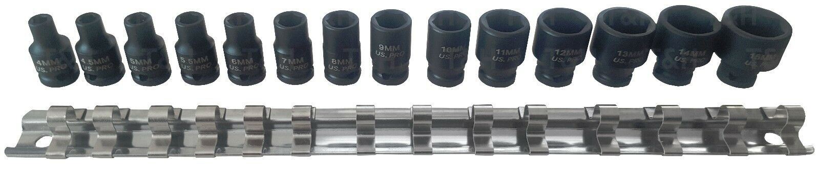 US PRO 14PCS 1/4" DRIVE 6 POINT SHALLOW IMPACT SOCKETS 4MM - 15MM