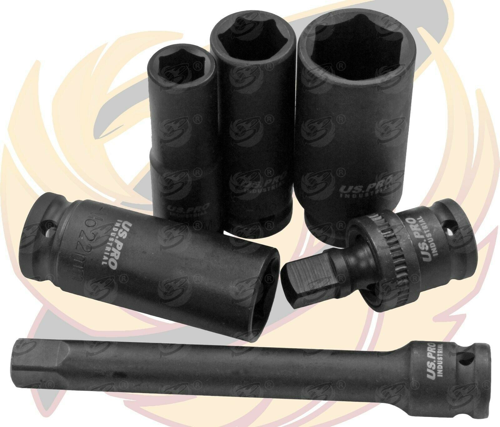 US PRO INDUSTRIAL 16PCS 1/2" DRIVE 6 POINT DEEP IMPACT SOCKETS & EXTENSIONS 10MM - 27MM