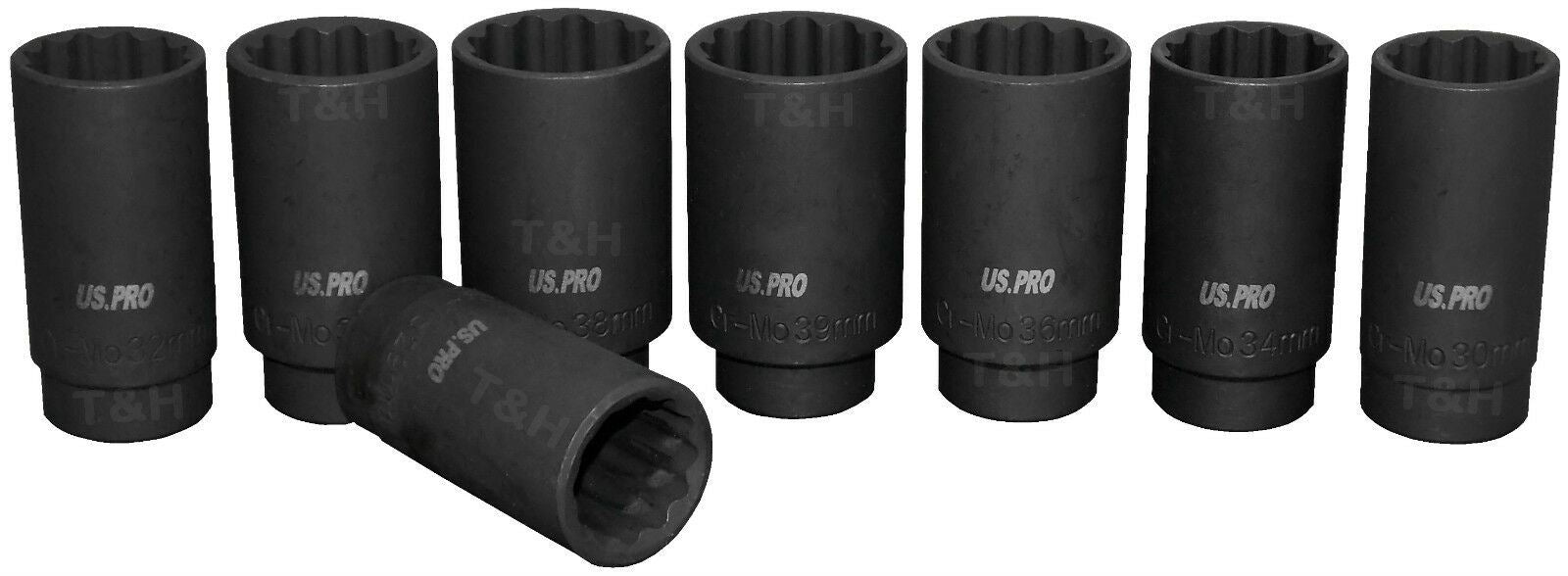 US PRO 8PCS 1/2" DRIVE 12 POINT DEEP IMPACT SOCKETS 29MM - 39MM