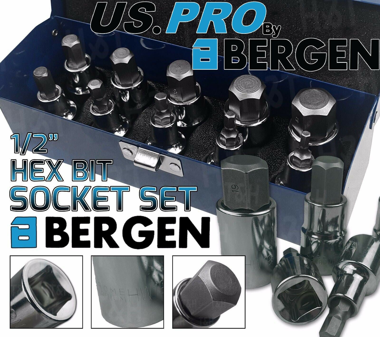 US PRO 10PCS 1/2" DRIVE HEX BIT SOCKETS H4 - H19
