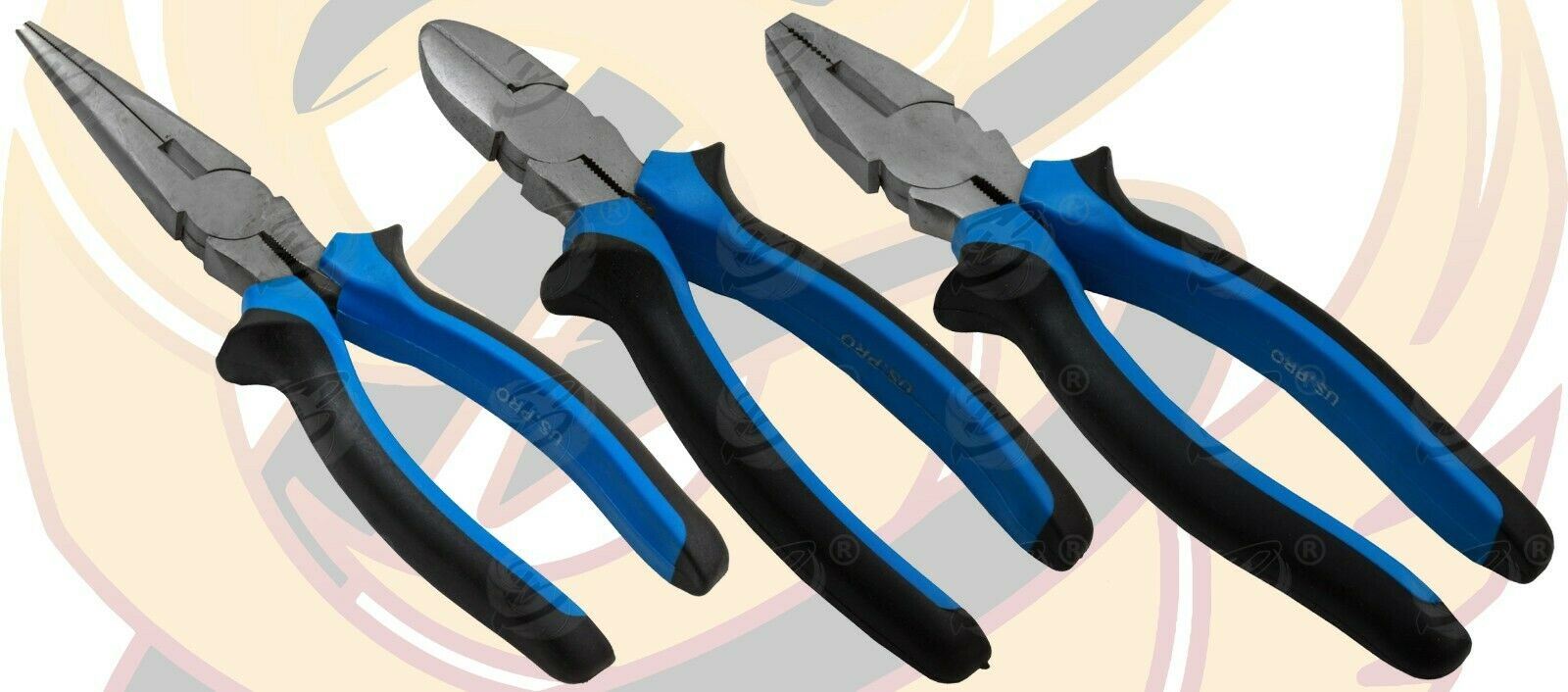 US PRO 8" PLIER SET ( COMBI - CUTTERS - LONG NOSE )