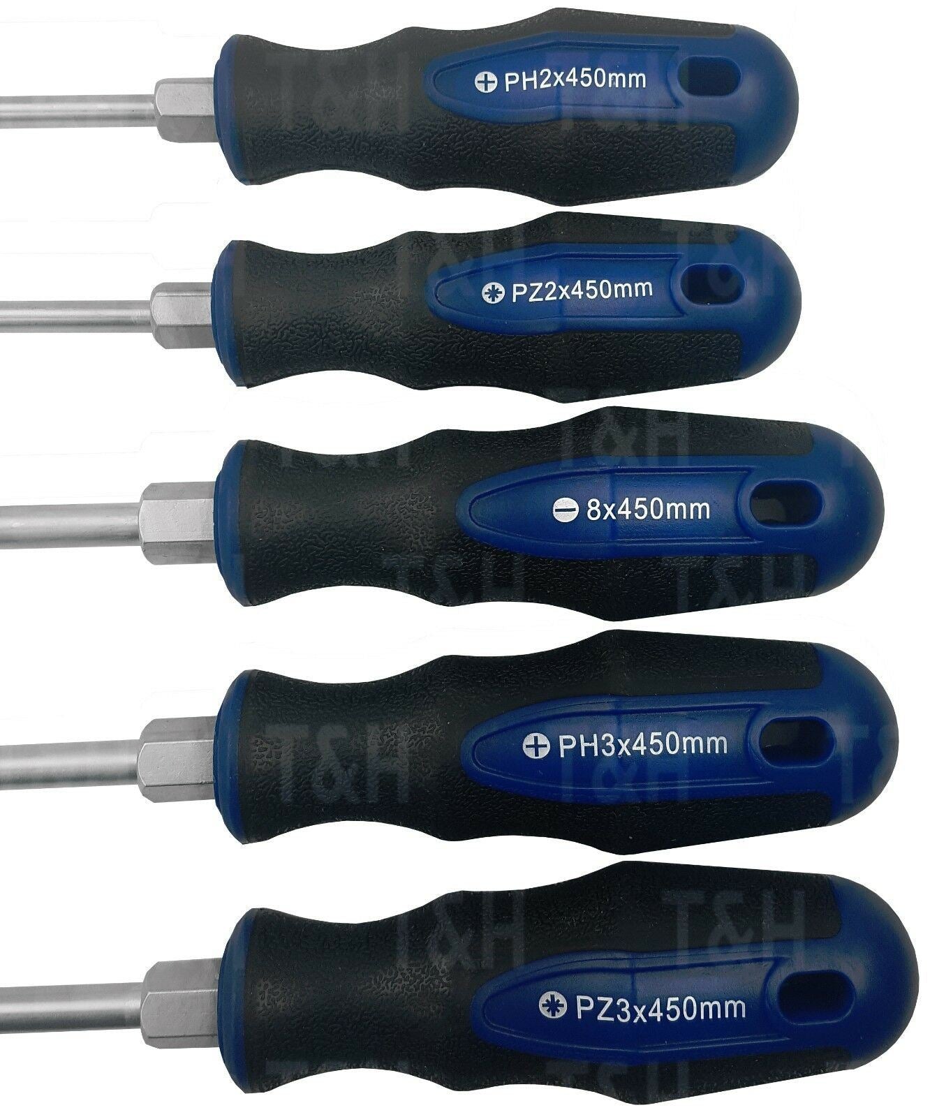 US PRO 5PCS EXTRA LONG MAGNETIC SCREWDRIVER SET ( SLOTTED - PHILLIPS - POZIDRIVE )
