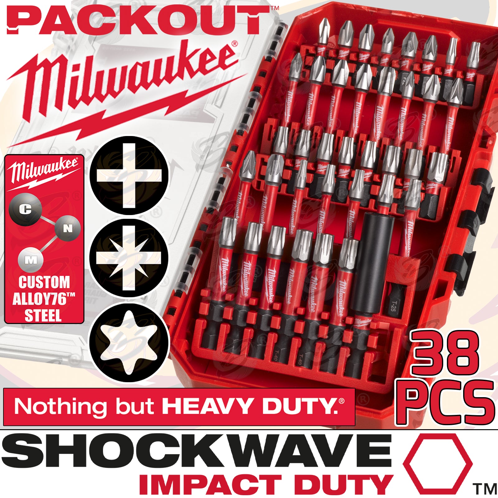 MILWAUKEE 38PCS IMPACT DRILL / DRIVER BIT SET ( SHOCKWAVE IMPACT DUTY )