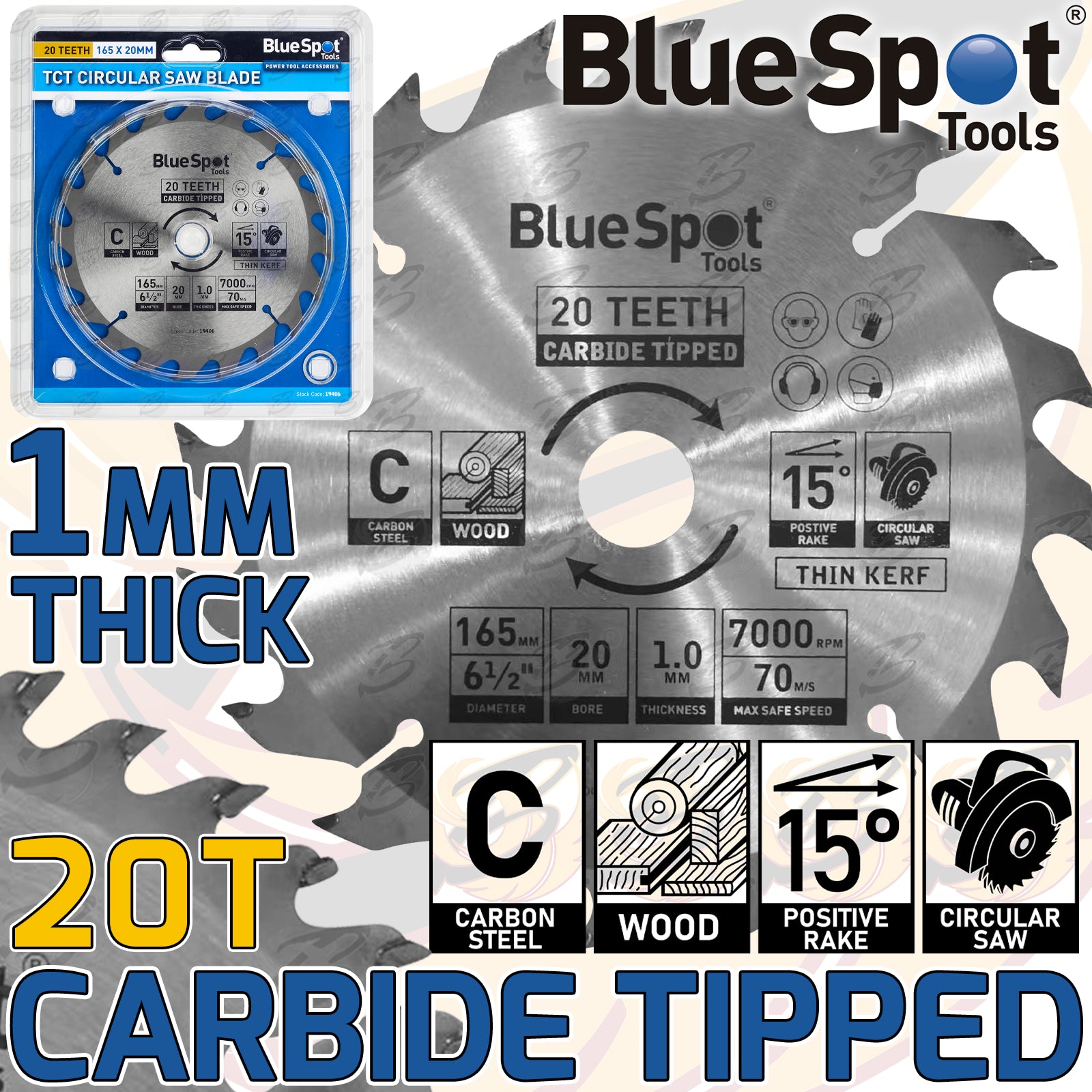 BLUESPOT CIRCULAR SAW BLADE 165MM x 20MM x 20T ( TCT BLADES )