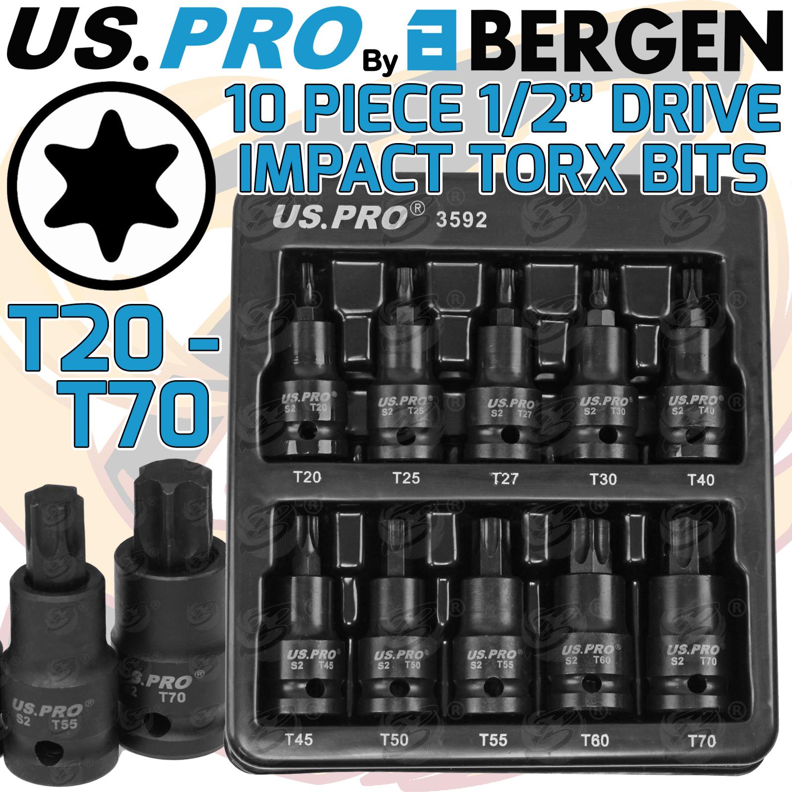 US PRO 10PCS 1/2" DRIVE IMPACT TORX BIT SOCKETS T20 - T70