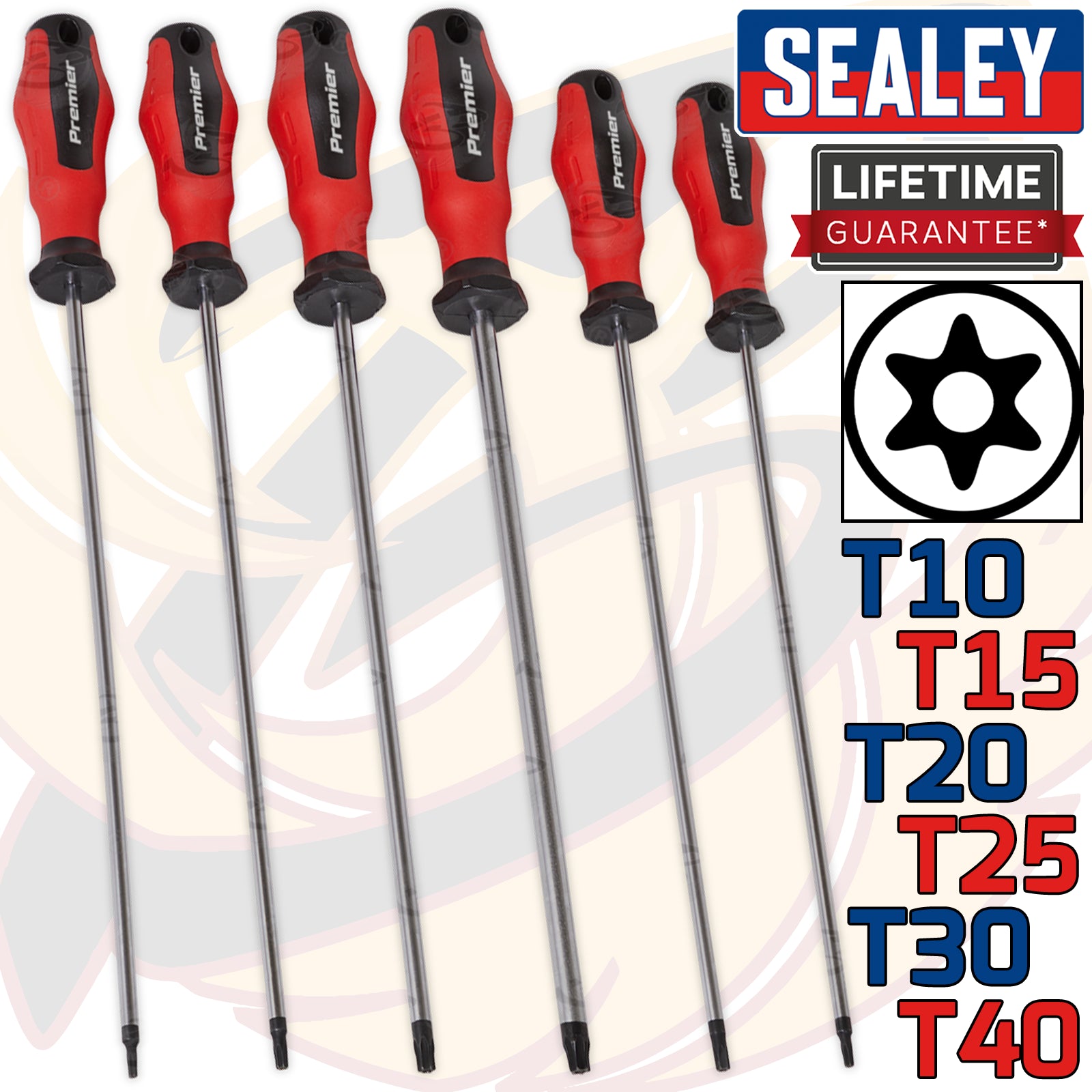 SEALEY 6PCS EXTRA LONG MAGENTIC TAMPERPROOF TORX SCREWDRIVERS T10 - T40