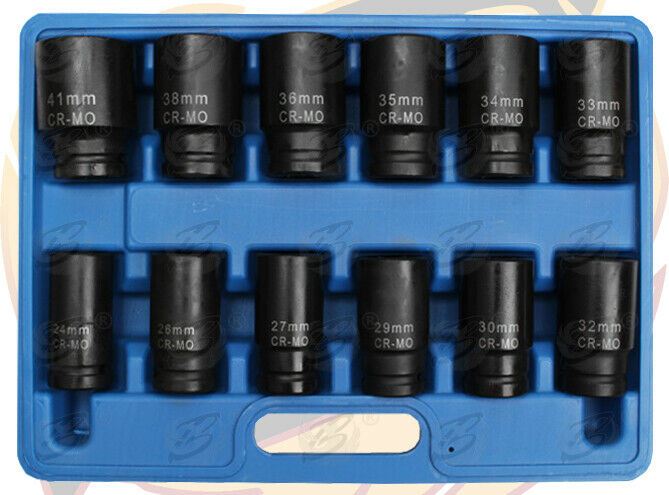 BLUESPOT 12PCS 3/4" DRIVE 6 POINT DEEP IMPACT SOCKETS 24MM - 41MM