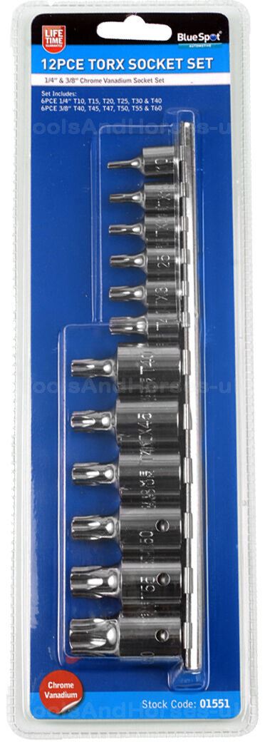BLUESPOT 12PCS 1/4" & 3/8" DRIVE TORX BIT SOCKETS 10 - T60