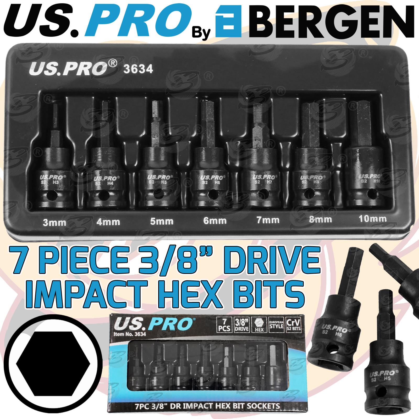 US PRO 7PCS 3/8" DRIVE IMPACT HEX BIT SOCKETS H3 - H10S 3/8" DRIVE IMPACT HEX BIT SOCKETS H3 - H10