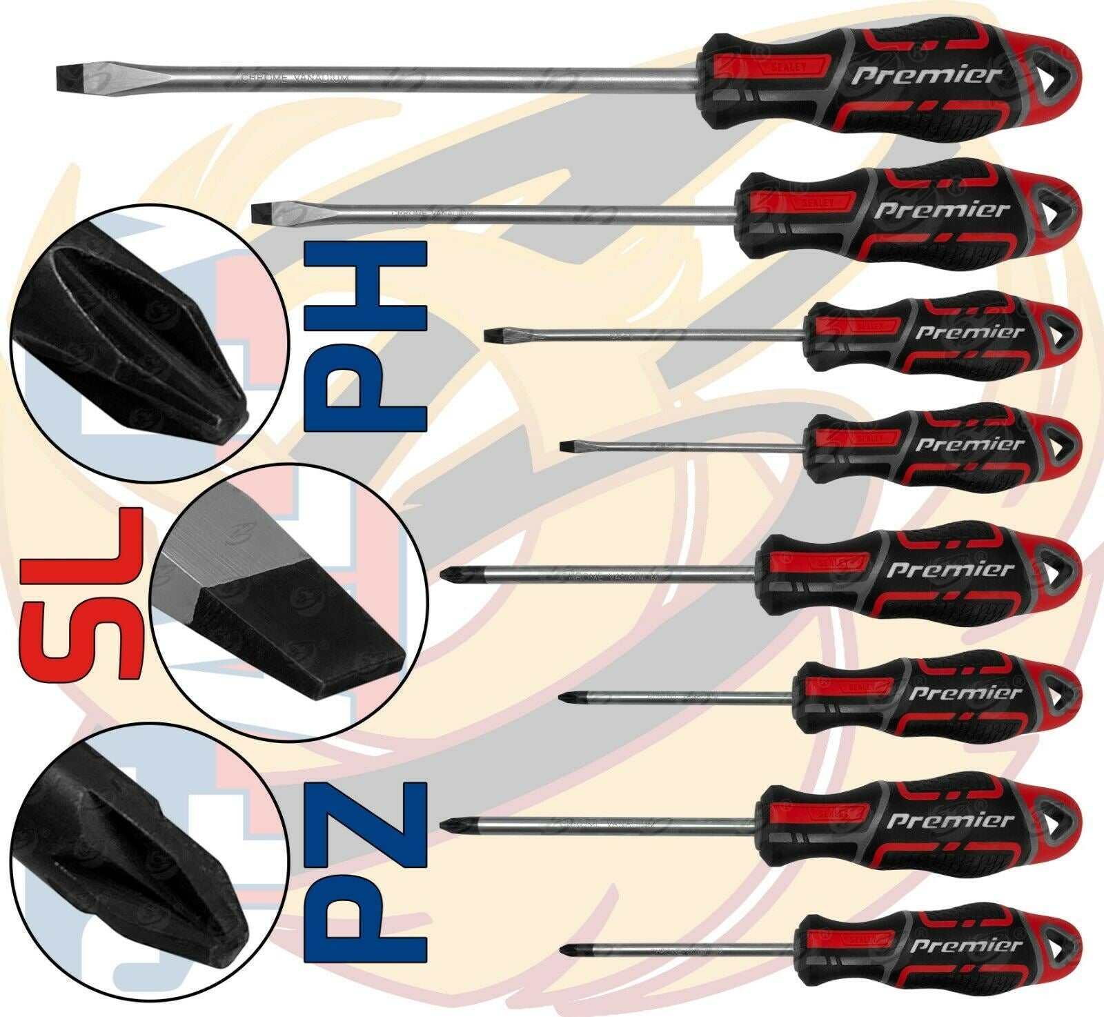 SEALEY 8PCS MAGNETIC SCREWDRIVER SET ( SLOTTED - PHILLIPS - POZIRDRIVE )