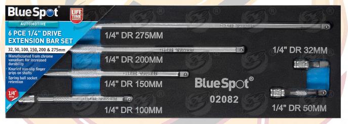 BLUESPOT 6PCS 1/4" DRIVE EXTENSION BARS 32MM - 250MM