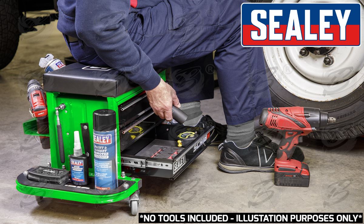 SEALEY MECHANIC STOOL / UTILTIY BOX ( GREEN )