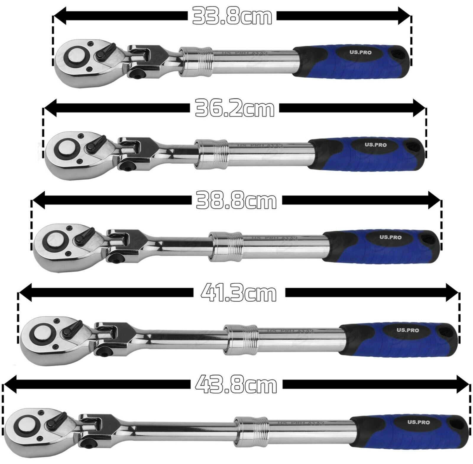 US PRO 1/2" DRIVE 72 TOOTH FLEXI HEAD EXTENDABLE RATCHET HANDLE