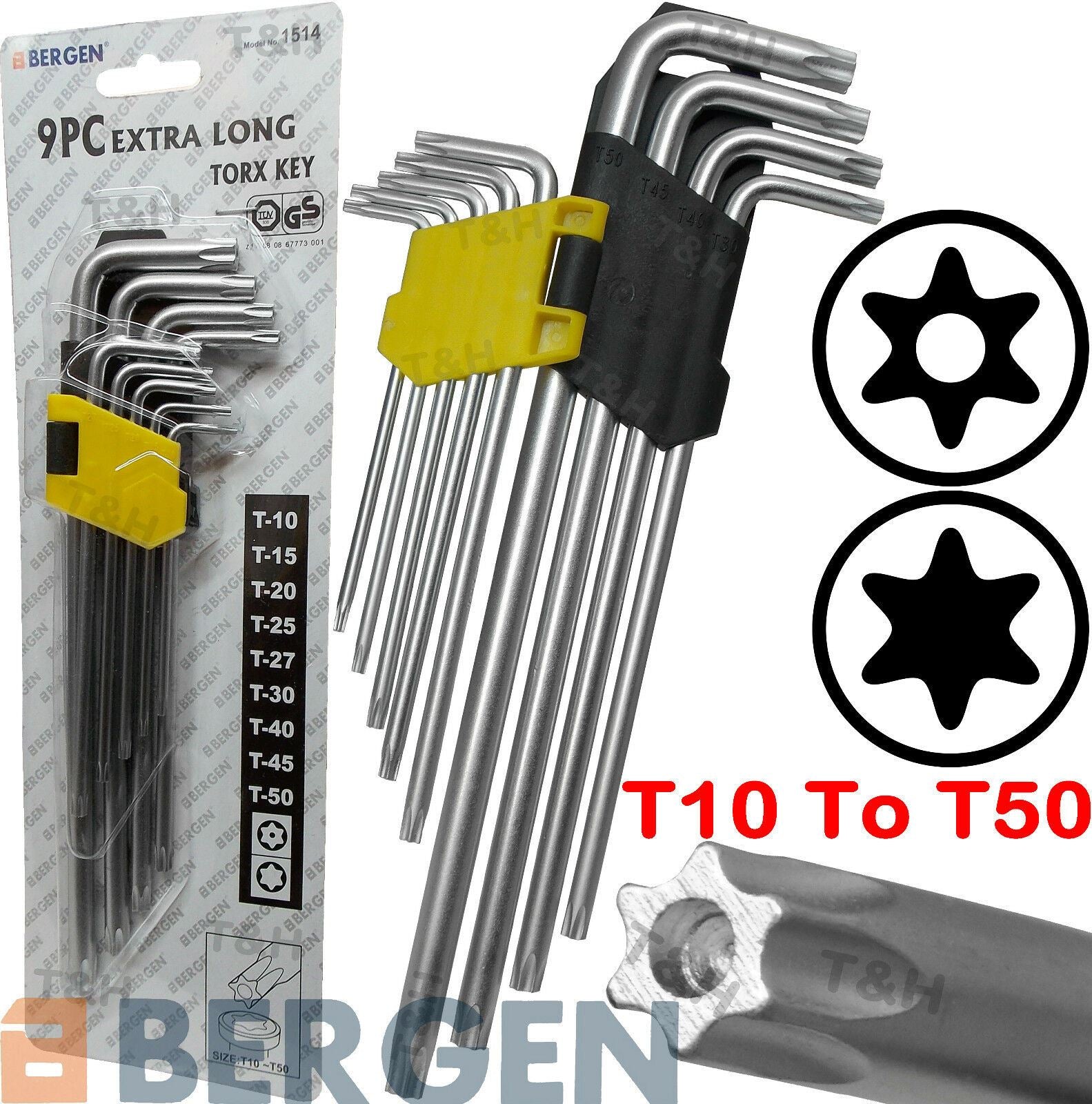 US PRO 9PCS EXTRA LONG TORX KEY SET T10 - T50
