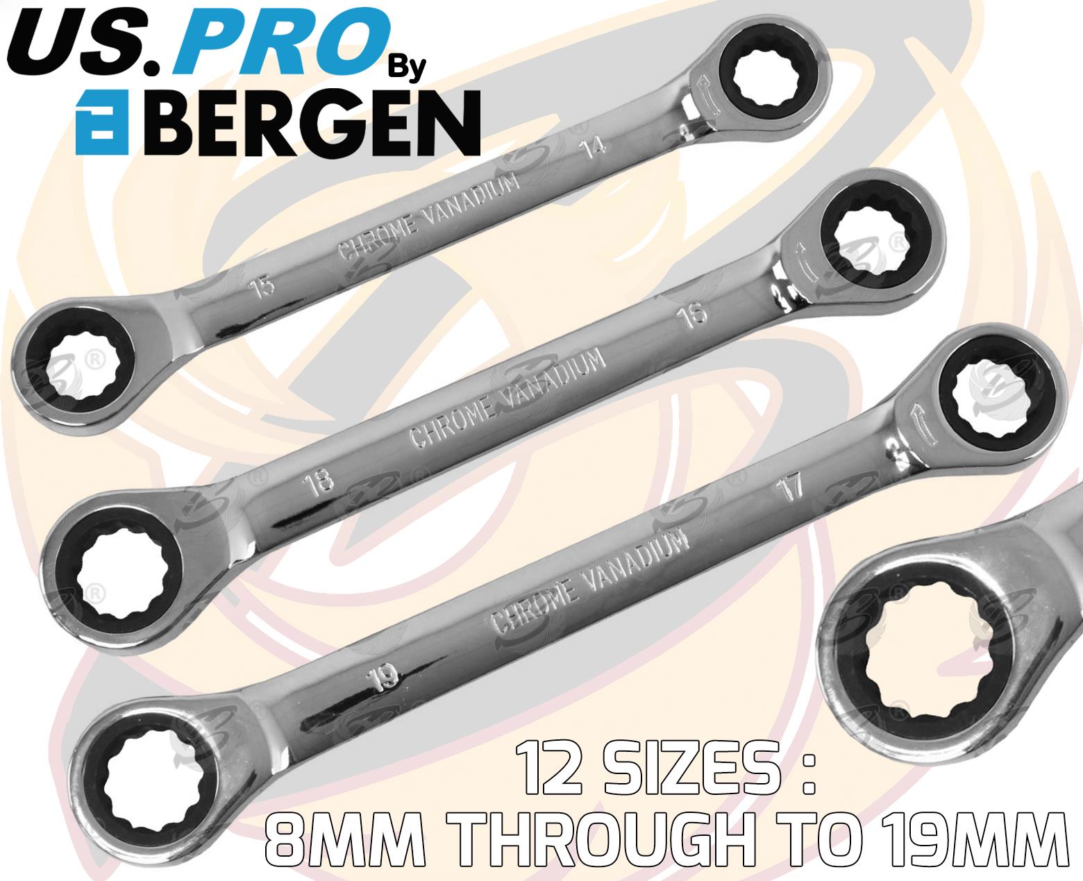 US PRO 6PCS 72 TOOTH DOUBLE END RATCHET SPANNERS 8MM - 19MM
