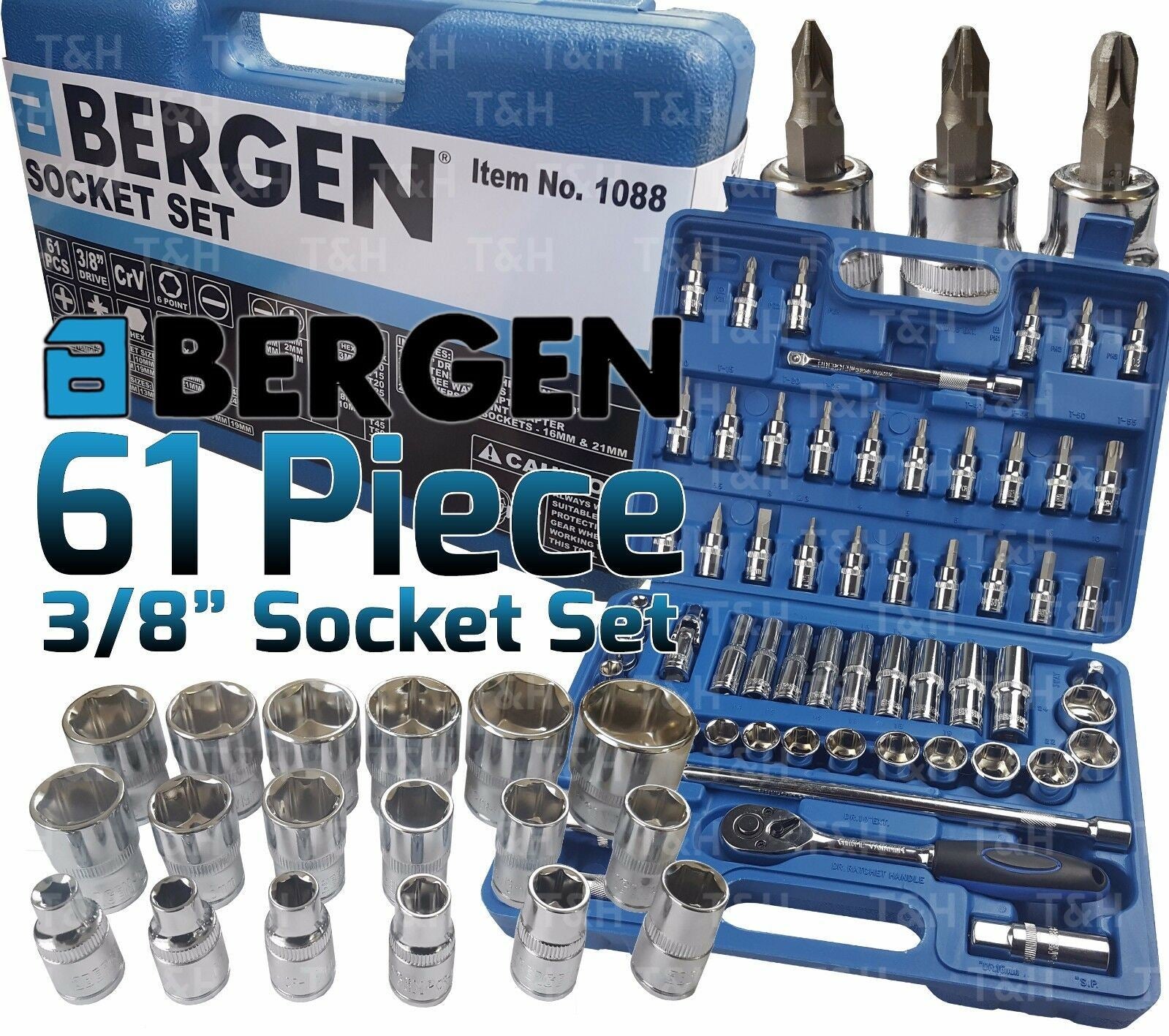 US PRO 61PCS 3/8" DRIVE 6 POINT SOCKET & BIT SET 6MM - 24MM