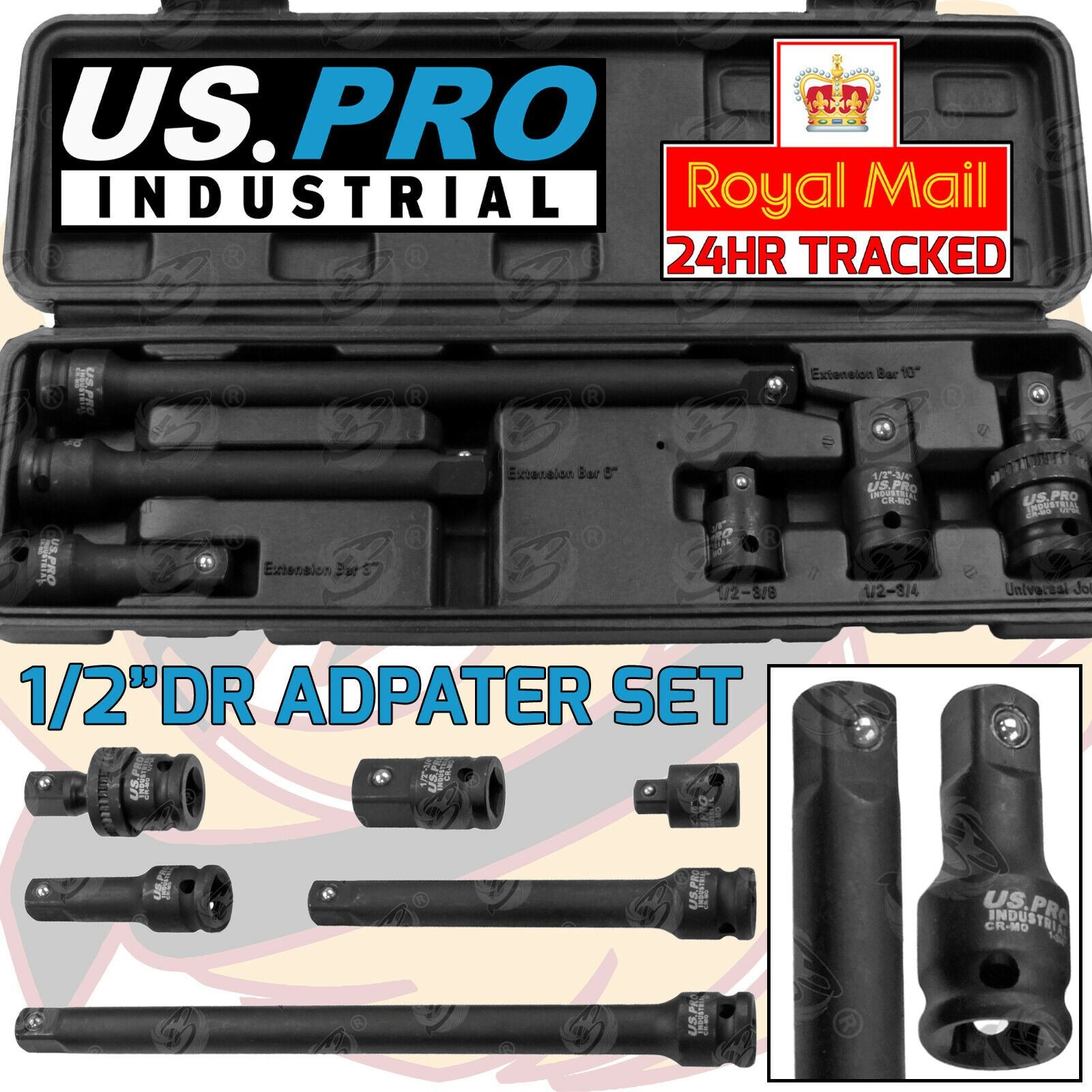 US PRO INDUSTRIAL 6PCS 1/2" DRIVE IMPACT ADAPTER & EXTENSION SET