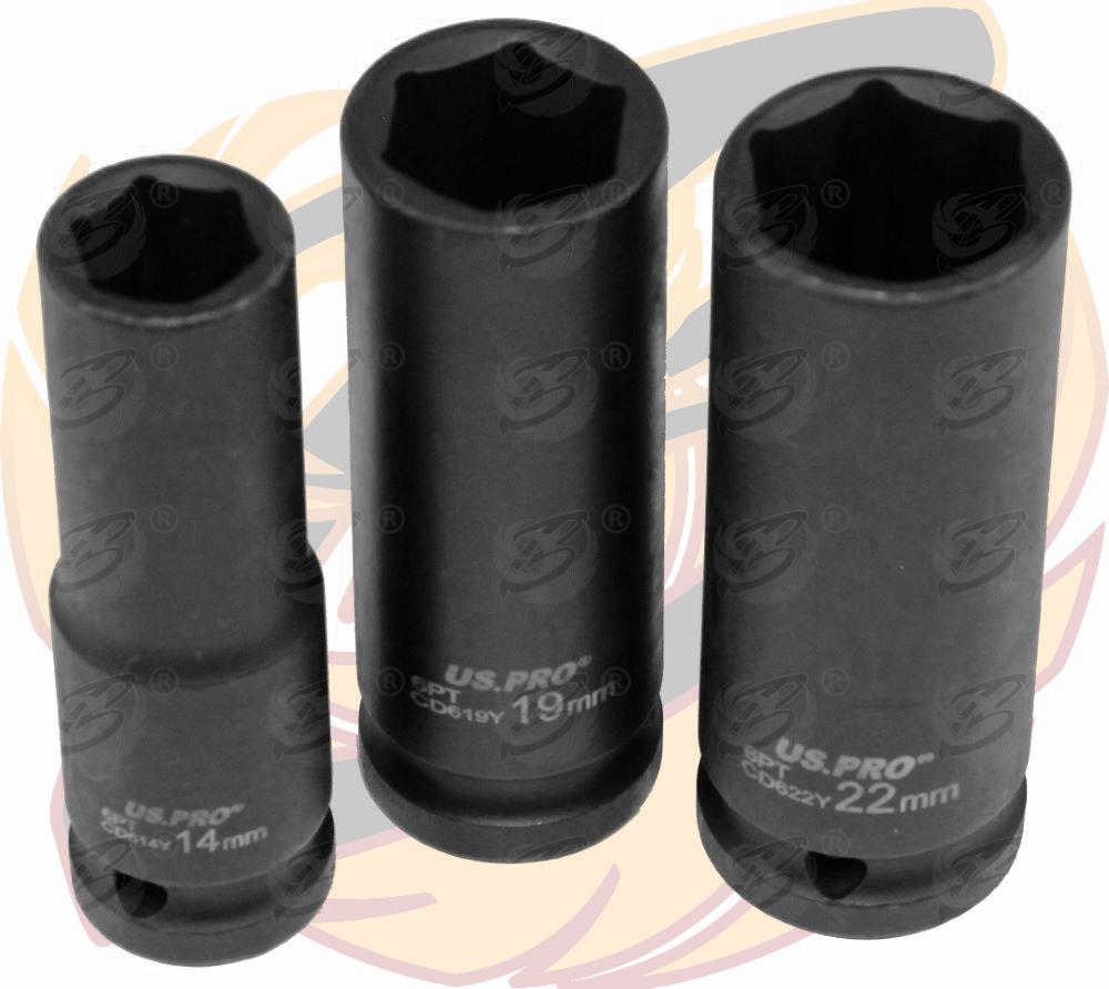 US PRO 15PCS 1/2" DRIVE 6 POINT DEEP IMPACT SOCKETS 10MM - 24MM