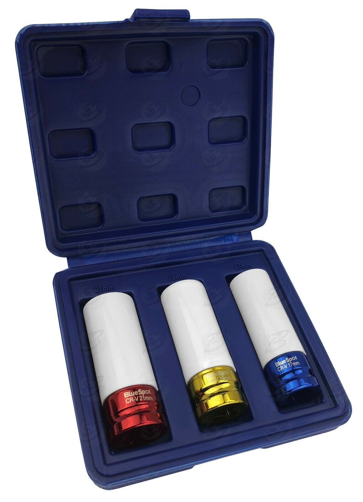 BLUESPOT 3PCS 1/2" DRIVE 6 POINT ALLOY WHEEL NUT SOCKETS 17MM - 19MM - 21MM