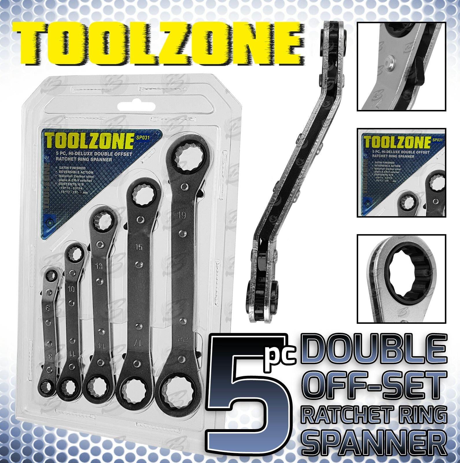 TOOLZONE 5PCS OFFSET RATCHET SPANNER SET 6MM - 22MM