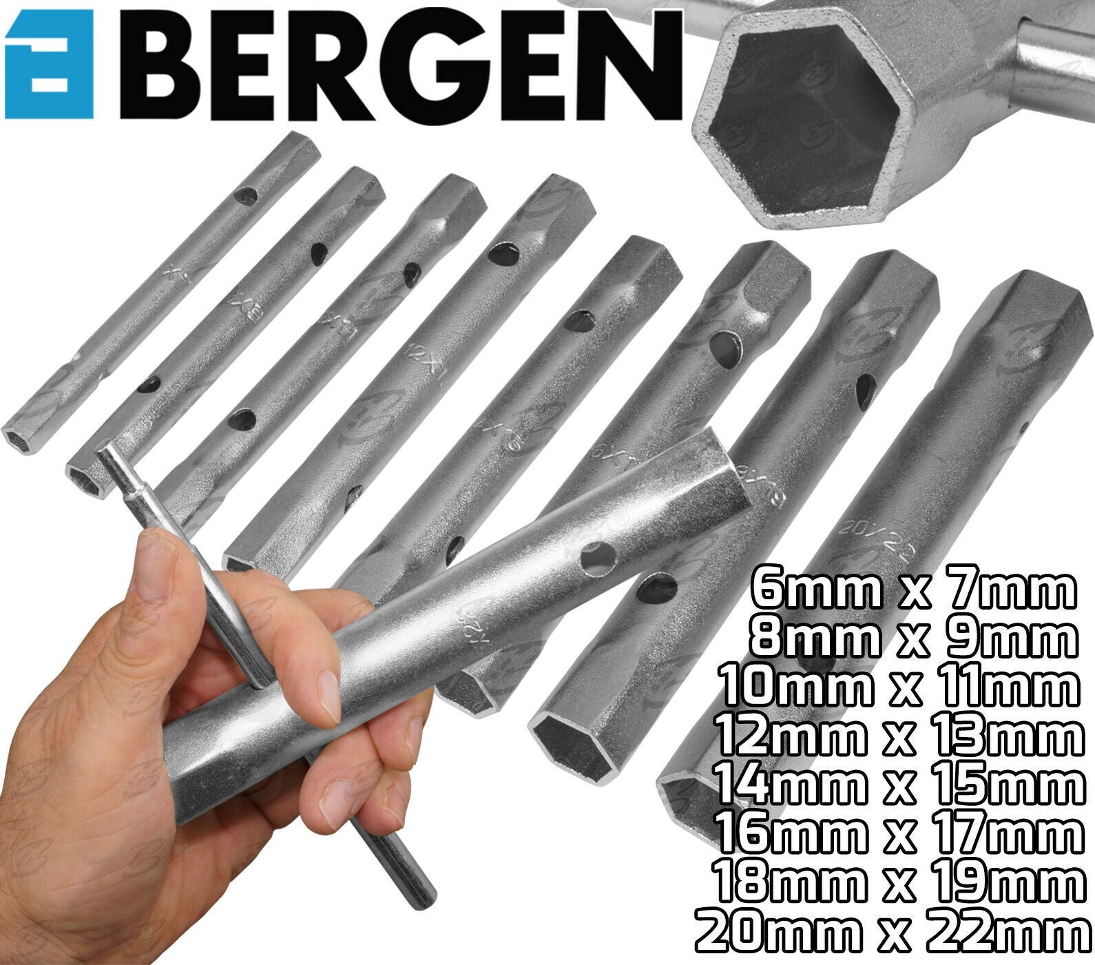 US PRO 8PCS TUBULAR BOX SPANNERS 6MM - 22MM